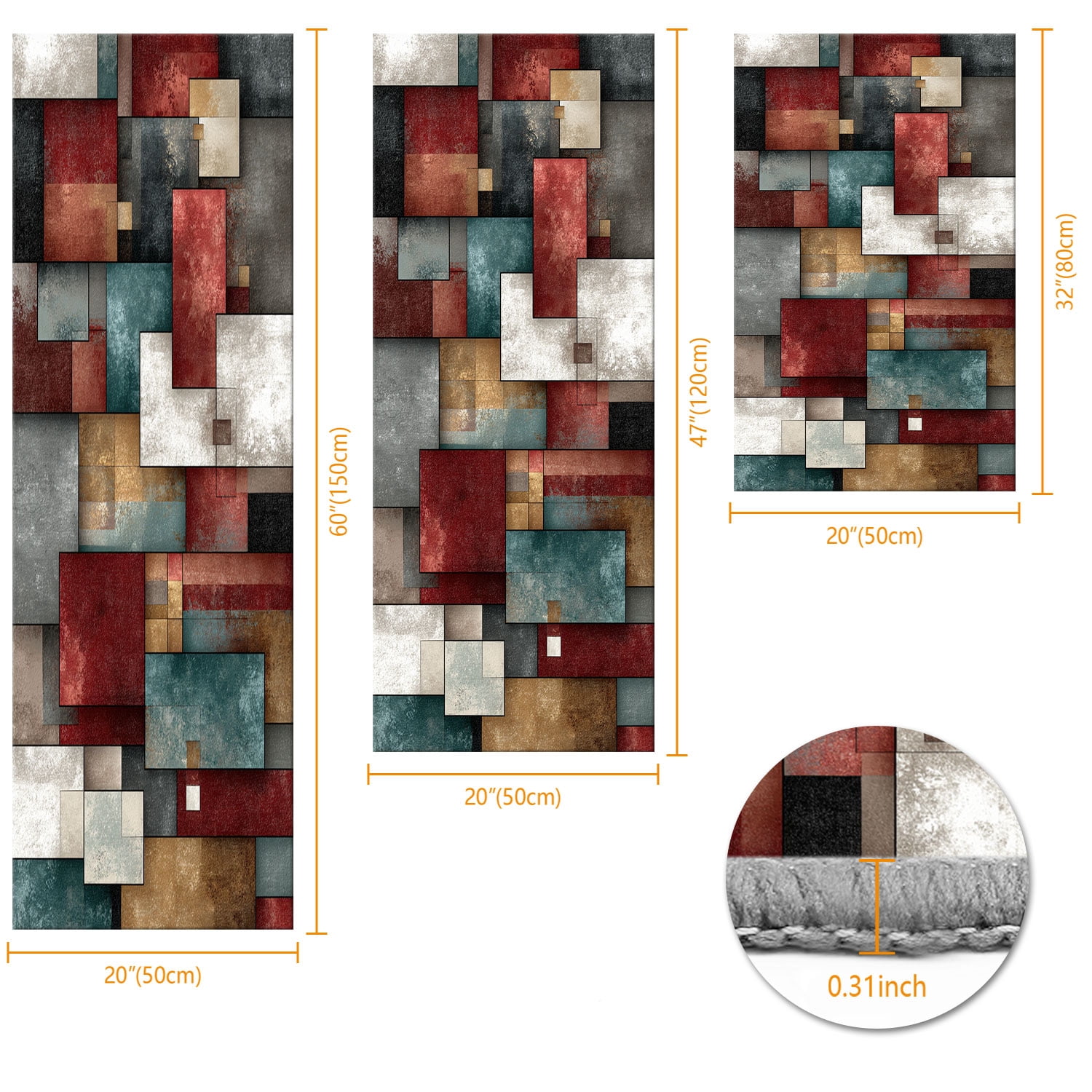 3 Piece Kitchen Rug Set, Abstract Pattern Kitchen Hallway Rug, Soft And Comfortable, Suitable For Sinks, Floors, Entrances, Hallways And Bathrooms