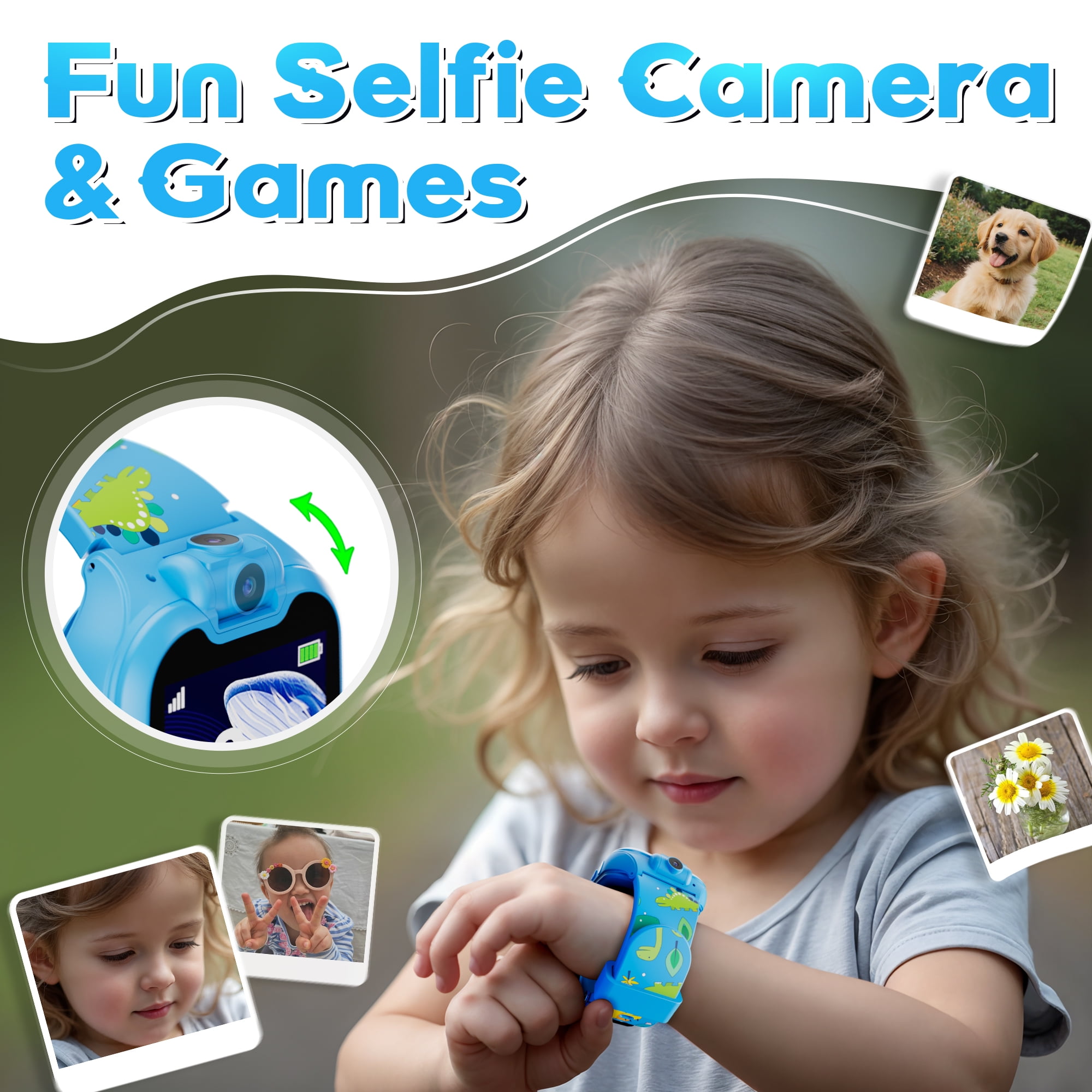 Contixo Kids Smart Watch with 1.54” HD Touch Screen, Kids Watch with 16 Educational Games and Rotating Camera, Blue