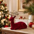 thumbnail image 4 of JeashCHAT Christmas Reindeer Figurines, Red Velvet Deer Statues Tabletop Ornaments, Flocked Reindeer Sculpture with Glitter Antlers, Christmas Decorations for Table Shelf Office Home Decor, 4 of 6