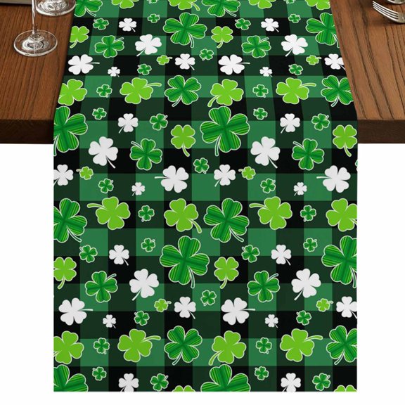 Table Runners 72 Inches Long Dress Scarves, St Patricks Day Farmhouse Kitchen Table Runner, Coffee Tablerunners, Spring Country Green Shamrock Plaid 14x72 Inch