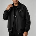 thumbnail image 6 of Men's Lightweight Flight Bomber Jacket Casual Workwear Windbreaker Zip Up Coat Spring Fall Streetwear with Zipper Pockets for Travel Work Size 4XL Black, 6 of 7