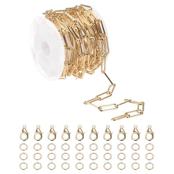 16 ft Chain for Jewelry Making Light Gold with Jump Rings and Lobster Clasps
