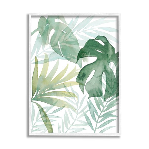 Monstera Overlapping Leaf Sprigs Botanical & Floral Graphic Art White Framed Art Print Wall Art