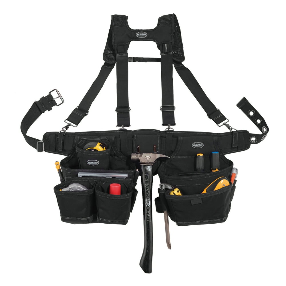 Bucket Boss Ballistic 2 Tool Bag Tool Belt with Suspenders, in Black