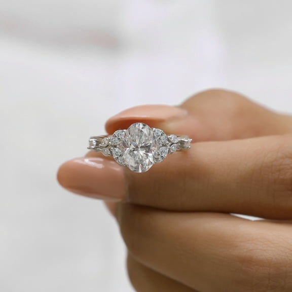 VINSON 2 carat Oval Moissanite Engagement Ring - Art Deco Diamond Wedding ring for Women