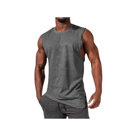 Men'S Summer Sleeveless Well-Fitting Loose Muscle Sports Round-Neck Vest Sleeveless Tank Tops Crewneck Solid Loose Fit Shirt Gray S