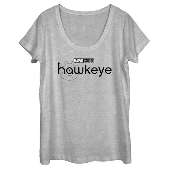 Women's Marvel Hawkeye Black and White Logo Scoop Neck Athletic Heather X Large