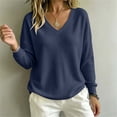 thumbnail image 4 of ClodeEU Women's V Neck Long Sleeve Waffle Tunic Top,Casual Loose Pullover Blouse Navy,Women's Plus S, 4 of 8
