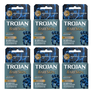 TROJAN BARESKIN Lubricated, Latex Condoms, 3 Count Per Box (Pack Of 18)