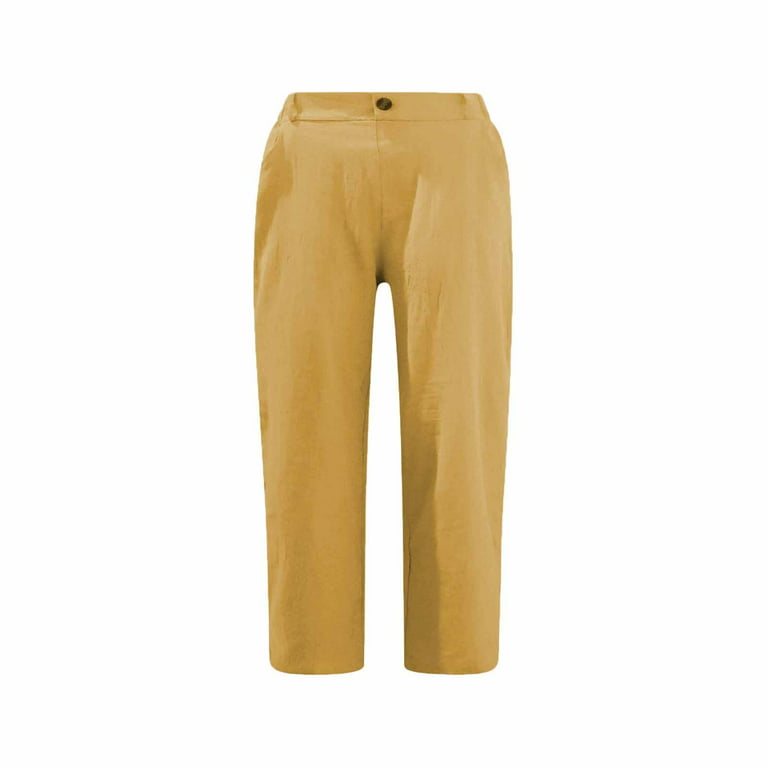  Women's Pants Pants for Women High-Rise Vented Ankle Cut Pants  (Color : Yellow, Size : Large) : Clothing, Shoes & Jewelry