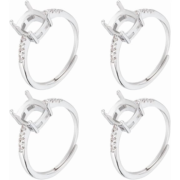 1 Box 4Pcs Prong Ring Blanks Sterling Silver Plated Cubic Zirconia Adjustable 4 Claw Prong Ring Settings Finger Ring Components for Jewellery Making Kit Findings