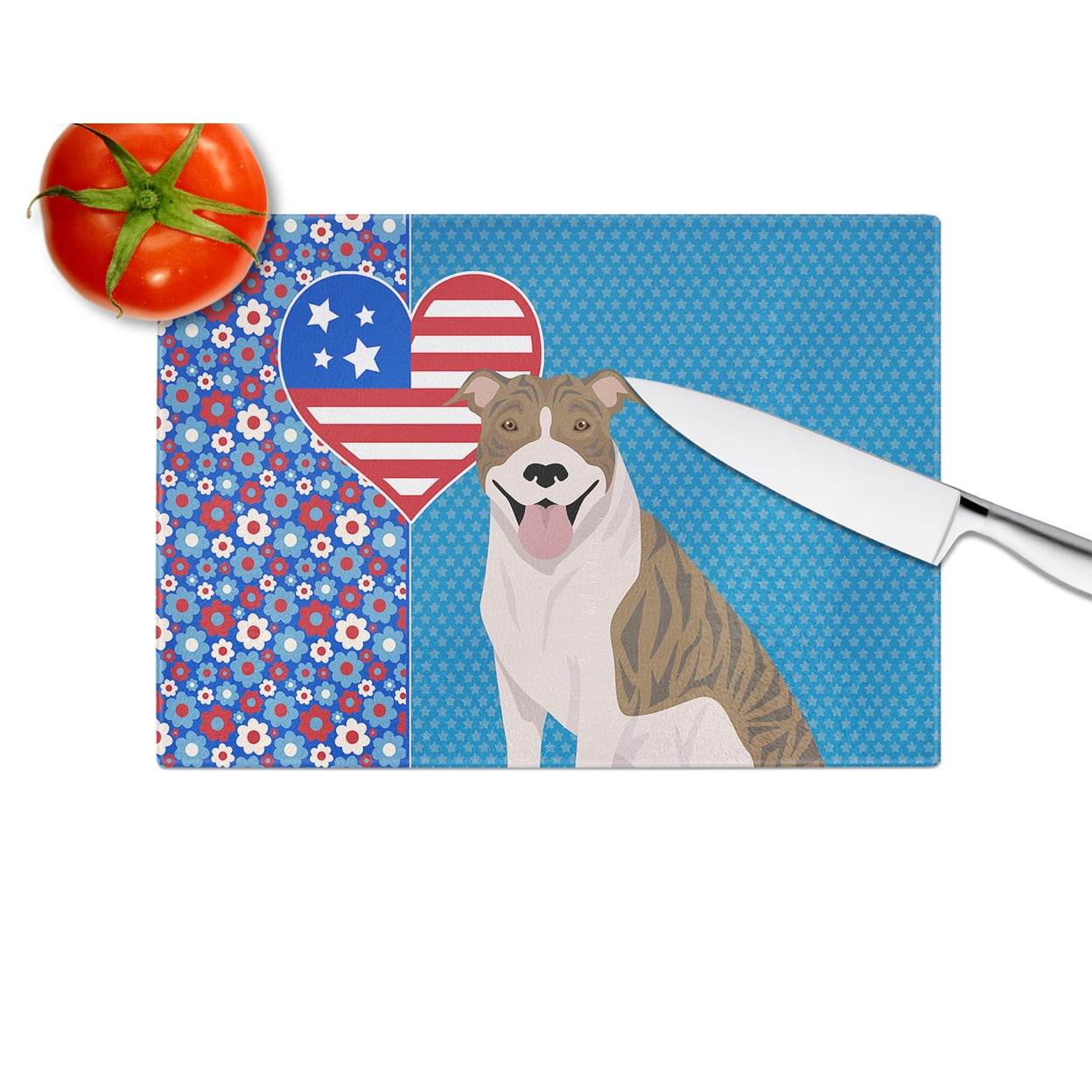 Fawn Brindle Pit Bull Terrier Glass Cutting Board Large 12 in x 15 in
