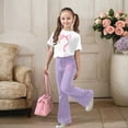 thumbnail image 2 of Two Piece Set for Girls Short Sleeve Bow T-Shirt Top and Flared Pants Set Girl Spring Clothes Girls Outfits Size 13-14 Years, 2 of 5
