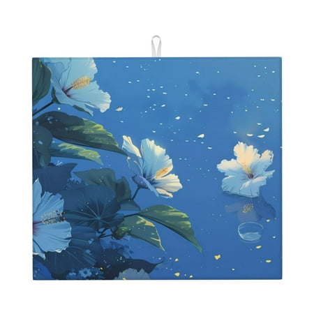 

Lukts Hibiscus Flowers Calm Water Print Ultra Water Dish Drying Mat Slip Resistant Pad for Sink Dishes or Under Rack Kitchen Counter Accessories