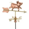 Whimsical Pig Garden Weathervane - Polished Copper w Roof Mount