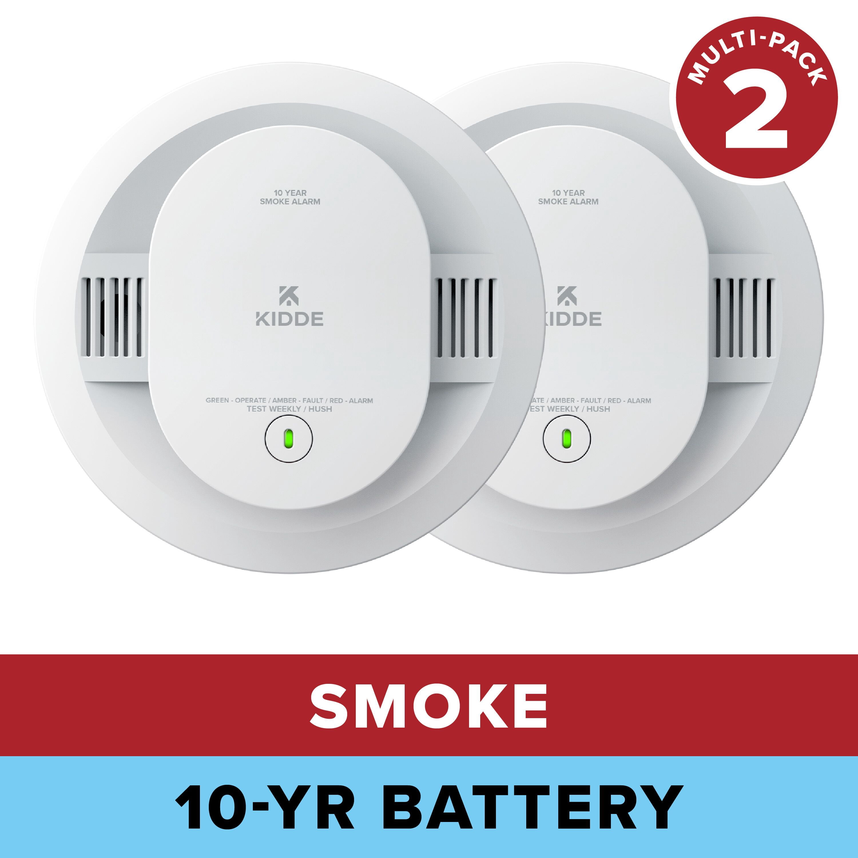 (2 pack) Kidde 10-Year Sealed Lithium Battery-Operated Photoelectric Smoke Detector Alarm, 5-Inch, 2 Pack
