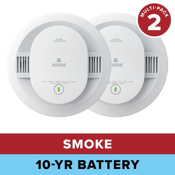 Kidde 10-Year Sealed Lithium Battery-Operated Photoelectric Smoke Detector Alarm, 5-Inch, 2 Pack