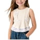 thumbnail image 1 of Camiseta sin Mangas de Encaje para Niña, Camisetas de Verano para Niñas Pequeñas, Camisetas Casuales de Verano para Niños con Cuello Redondo Acanalado sin Mangas con Aplique de Moño, Beige, 2 Años, 1 of 5