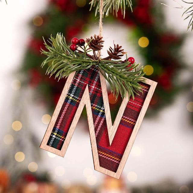 Letras para adornos de Navidad, decoración de Navidad personalizada, decoración colgante para árbol de Navidad N