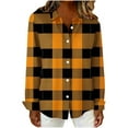 thumbnail image 6 of GaThRRgYP Sweatshirts for Women under $10,Women's Long Sleeve Plaid Daily Print Button-Up Flared Shirt Fashion Loose Casual Top Yellow S, 6 of 6