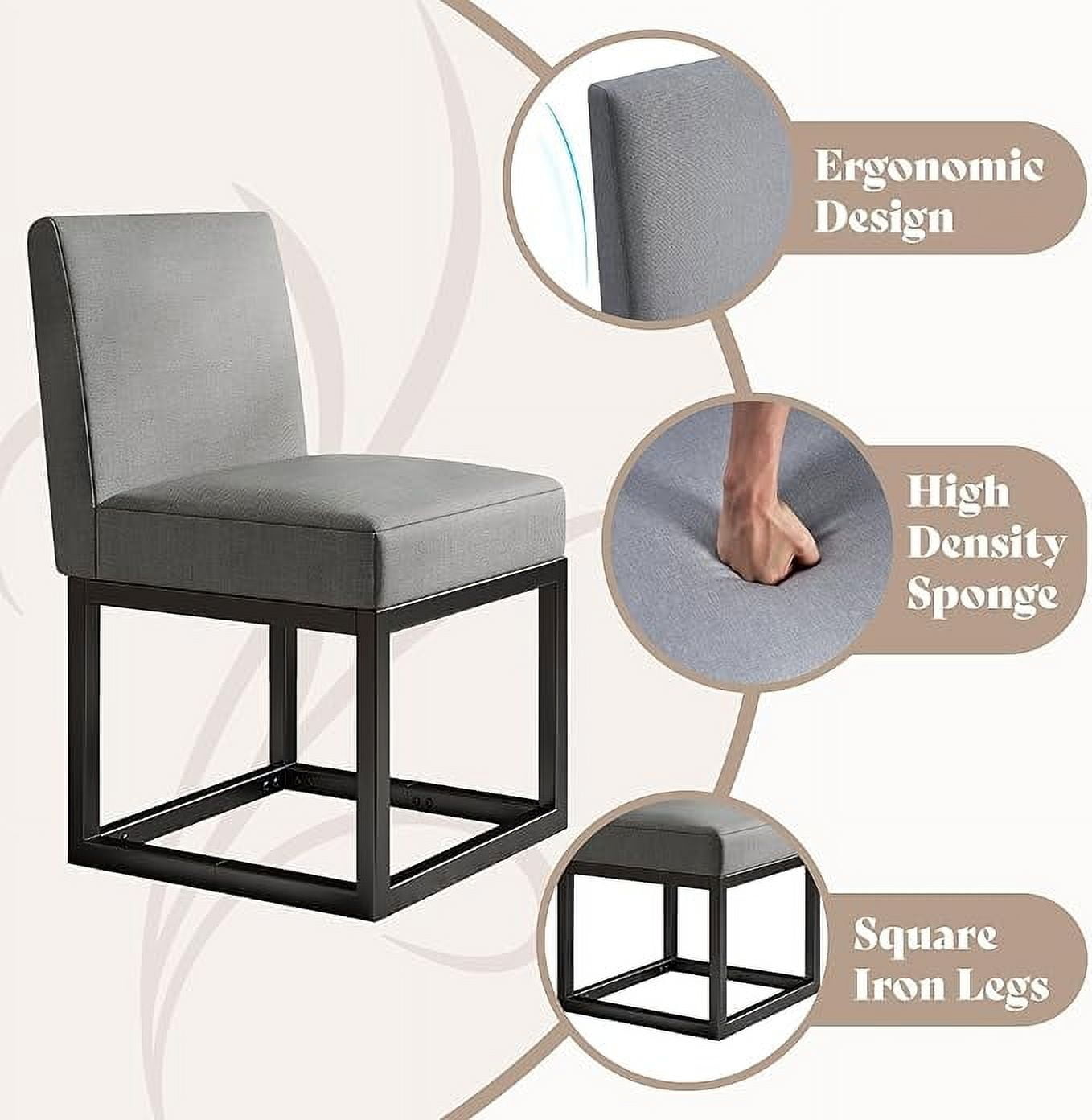 Merluxy Mid Century Linen Dining Chairs Set of 6, Modern Upholstered Dinner Chairs with Metal Frame for Restaurant, Dining Room, Kitchen, Grey Padded Chairs