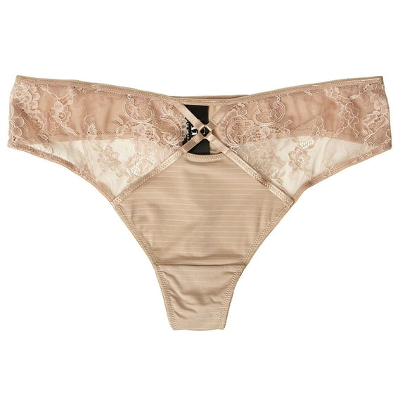 Ashley Graham Plus Size Crisscross Keyhole Lace Thong Beige Cappuccino 2X