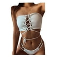 thumbnail image 2 of WREESH Women'S Tube Top Strappy Split Bikini Swimsuit, 2 of 8