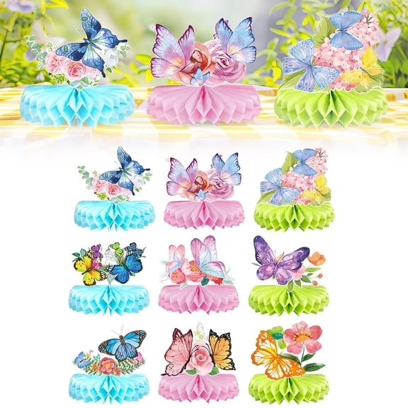 Homesteed 9pc Butterfly Birthday Decorations Centerpieces for Tables Honeycomb Ornament Butterfly Party Decor for Women Men Home Birthday Party