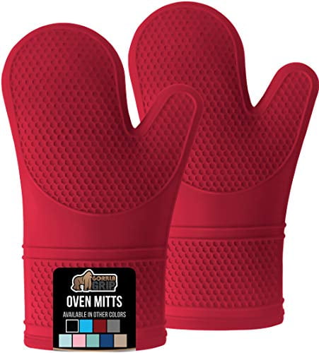 Easy Clean and Storage 2 Pairs Cooking and Baking Mitt Pot Holder Gloves Gorilla Grip Mini Flexible Silicone Oven Potholder Mitts Heat and Slip Resistant Kitchen Pinch Grips for Fingertips Black 