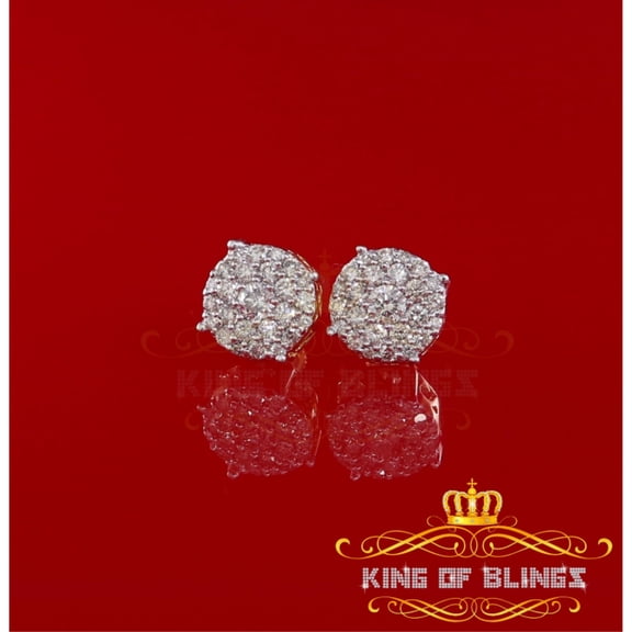 King of Bling's 10K Real Yellow Gold with 1.30CT Real Diamond Men's/Women's Stud Round Earrings