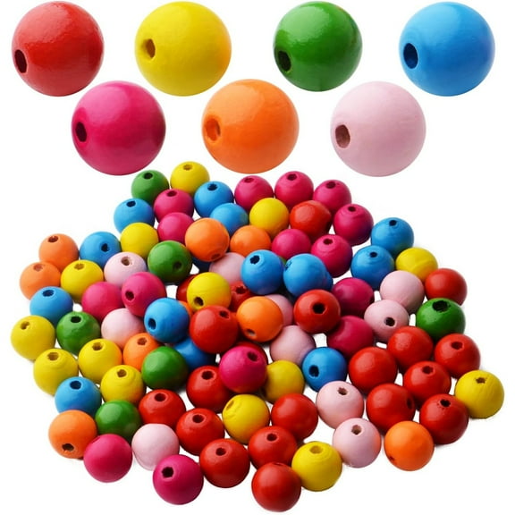 Buffalo Plaid 120pcs 16mm Wood Beads - Natural Wood Round Beads with 10 Meters Rope for Jewelry Making and Home Garden Decoration