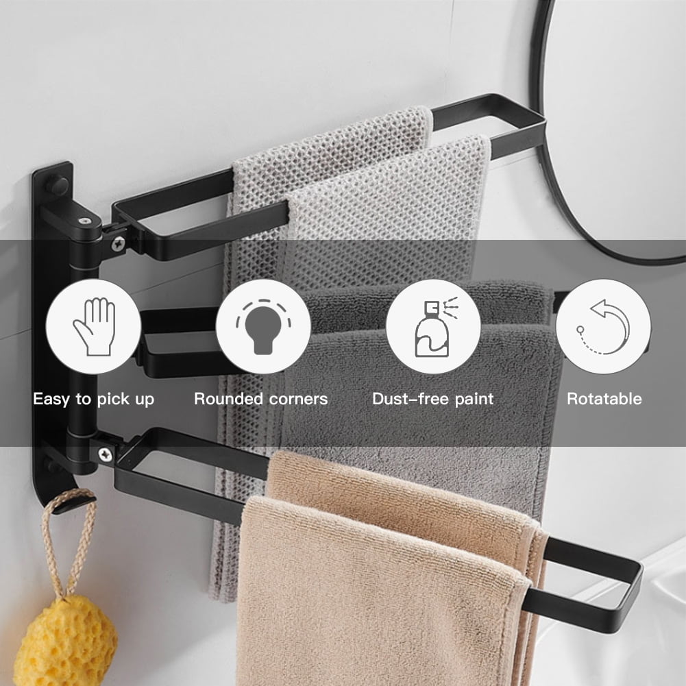 Private Jungle Towel Bar for Bathrooms with Swing Out Arms, Wall Mounted Towel Racks with Hooks for Bathroom(Black,3 Arm)