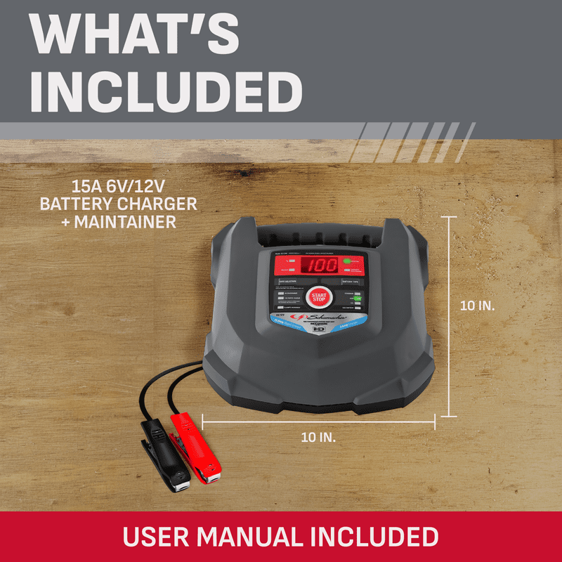 Schumacher Electric 15A Car Battery Charger and Maintainer, 4-in-1 Solution, For 6V/12V Sport, Automotive, and Marine Batteries, SC1280