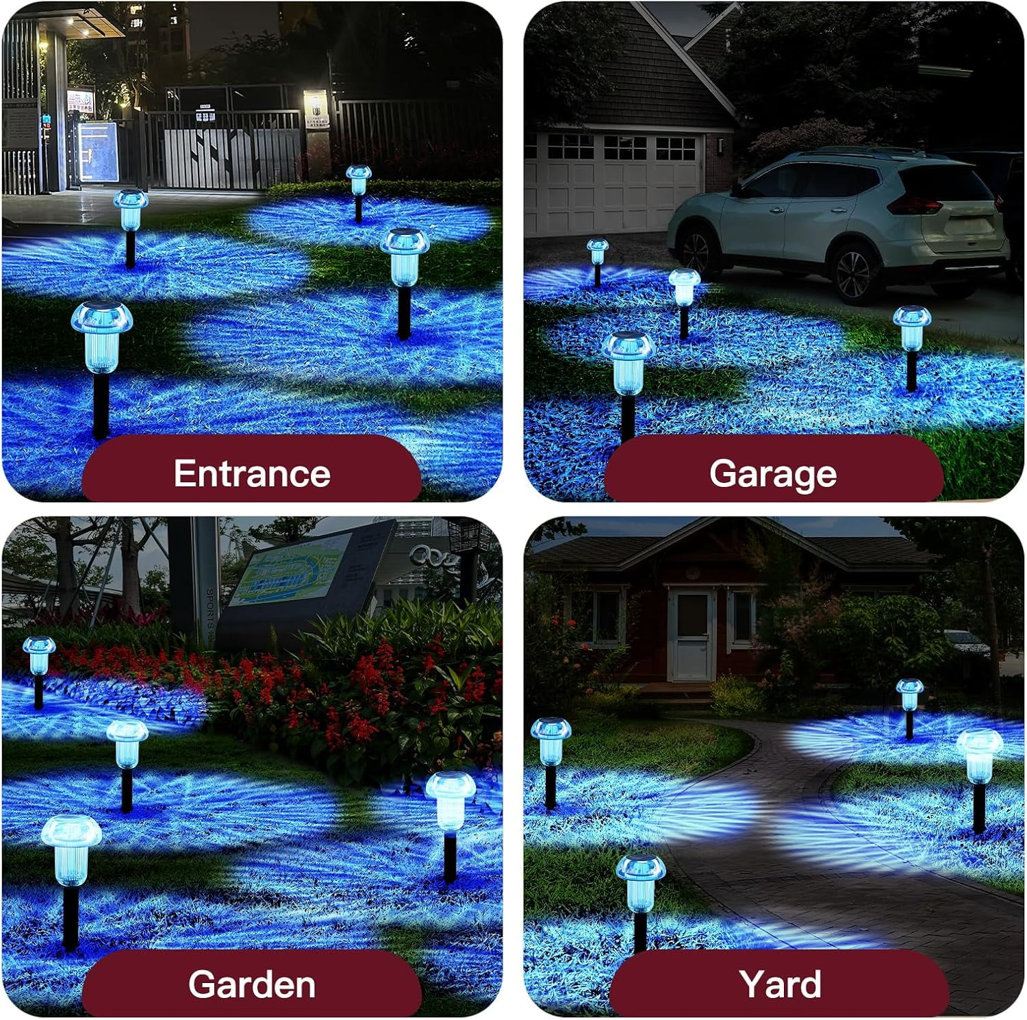 Blue Solar Lights for Outside 4 Pack Halloween Decorations LED Mushroom Solar Powered Outdoor Lights, Landscape Lighting Garden Stake Lights, Solar Landscape Lights Outdoor for Yard, Garden