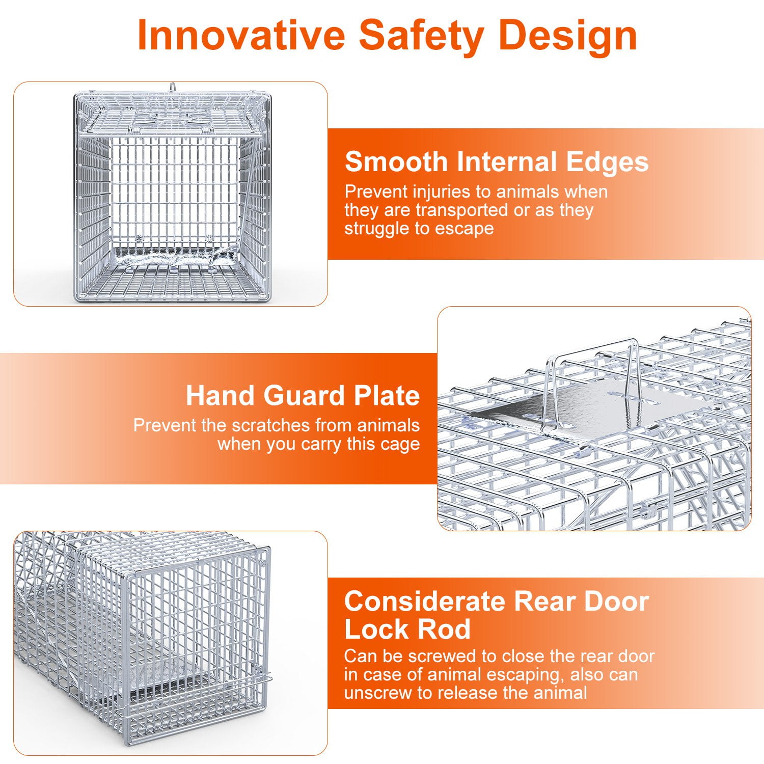 Heavy-Duty Live Animal Trap, 37x14x15 Inch Galvanized Mesh, Sensitive Pedal Trigger & Rear Release Door, Guarded Handle, Foldable Design for Raccoons, Armadillos, Small Dogs Under 55 lbs