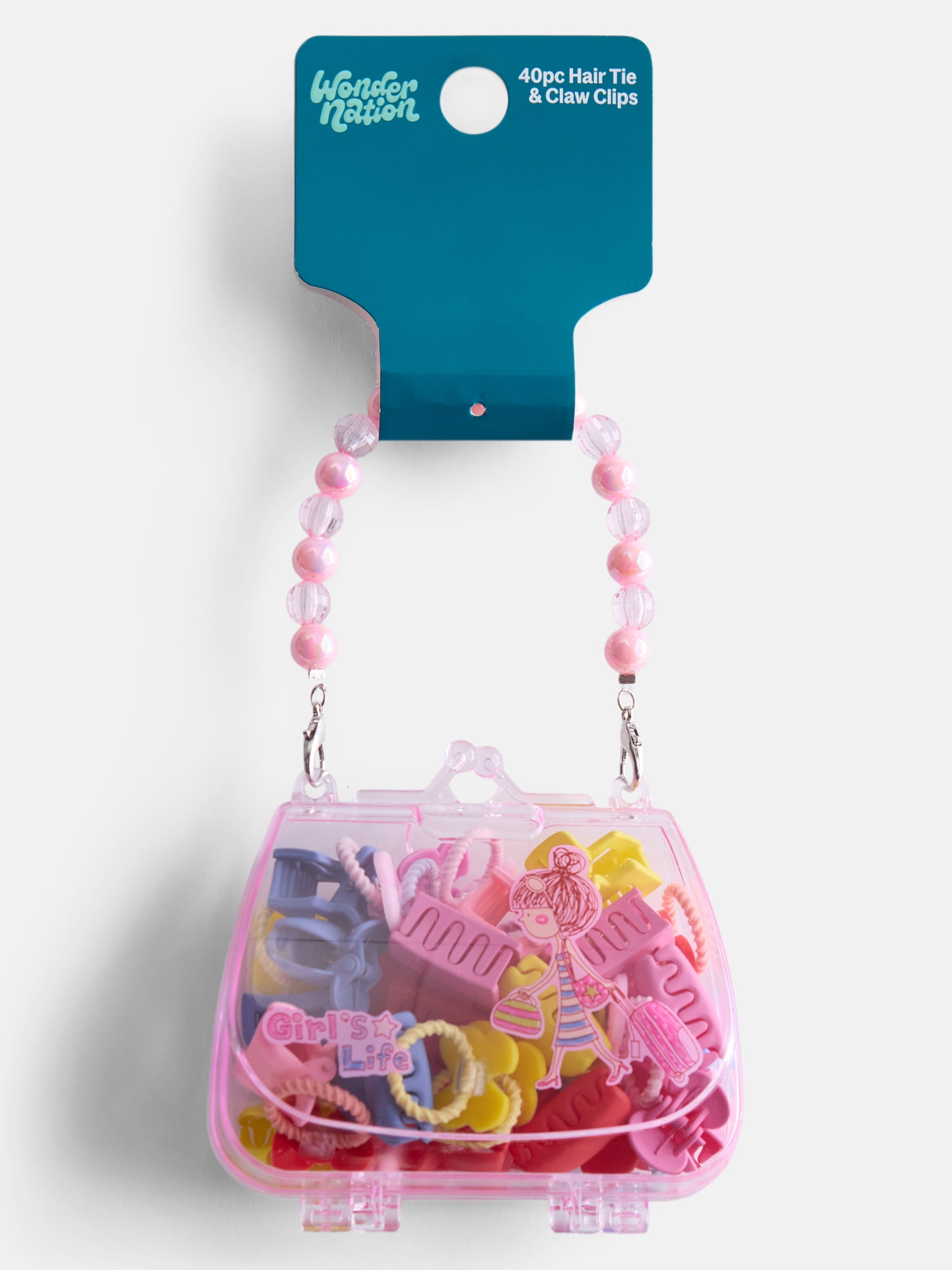 Wonder Nation Girls' Hair Accessories and Purse Carryall, 40-Piece, Pink