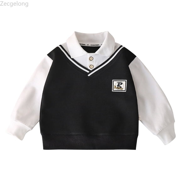 Zecgelong Boys School Outfits Sweater Kids Long Sleeve V Neck Shirt Pullover Fall Clothes Black,Size 2-3 Years