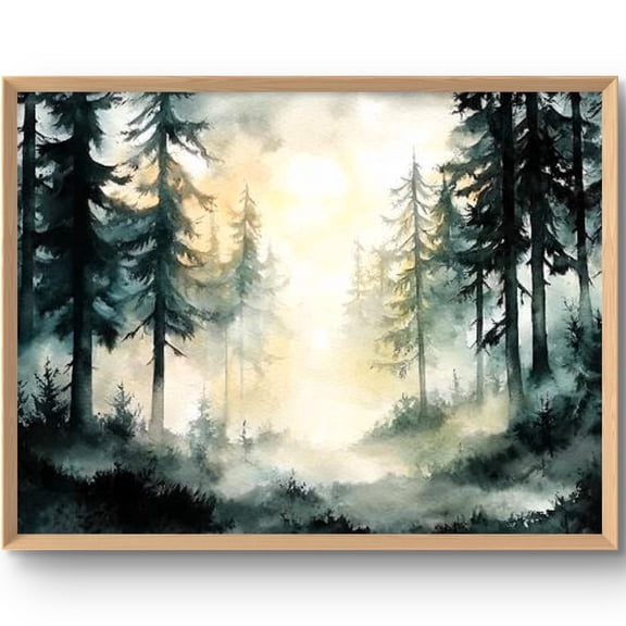 Misty Trees Art Pine Forest Wall Art Foggy Landscape Style Print Calming Wall Decor Foggy Trees, Unframed Paper Print