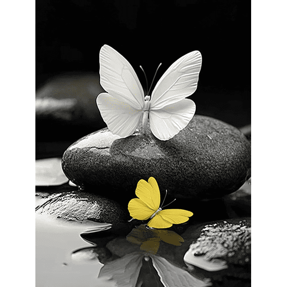 Butterfly and Stones Decorative Painting/Canvas Art, Ideal for Decorating Living Room, Bedroom, Bathroom, Office, Dining Room, Kitchen and Hallway, Modern Butterfly Wall Art.