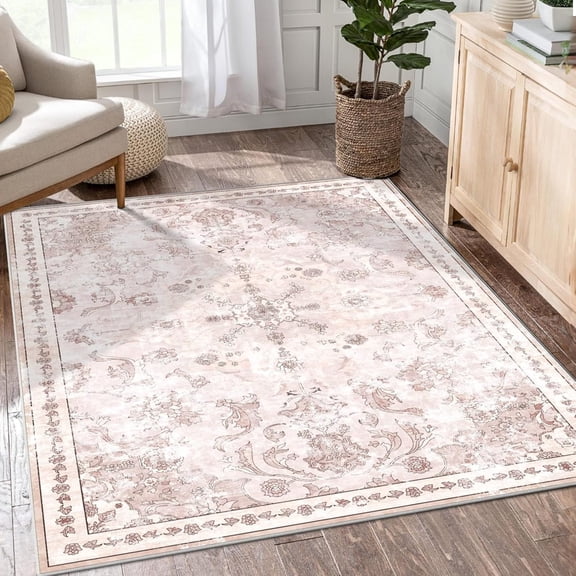 Washable Rug Non Slip, Boho Area Rug For Living Room, Kitchen Rugs Entry Mat Indoor, Low Pile Distressed Floral Rugs Carpet For Bedroom, Entryway, Hallways 3x4ft