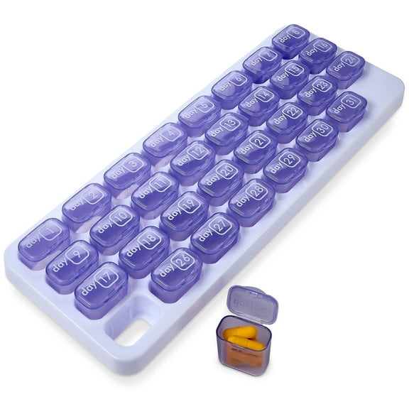 MEDca 31-Day Pill Organizer with Planner, White Tray & Purple Removable Pods