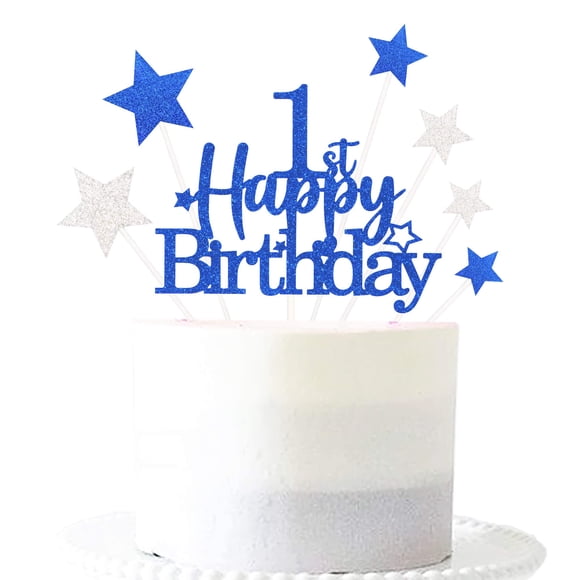 Decoración para tartas Pargleev con purpurina para el primer cumpleaños, con estrella azul