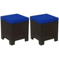 thumbnail image 2 of Outsunny 2 Pieces Wicker Outdoor Ottomans with Cushions, 3-in-1 PE Rattan Ottoman Seat, Footrest and Side Table for Backyard, Poolside, Dark Blue, 2 of 9