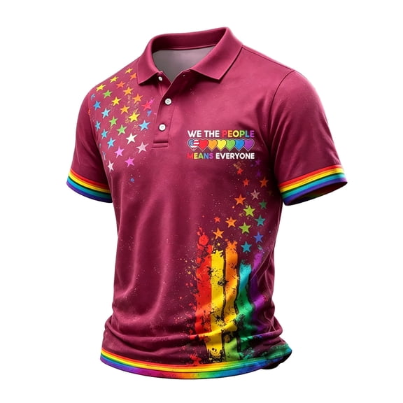 Homeyce Men's Independence Day Golf Shirts 250 Years Of Liberty Short Sleeve Golf Shirts American Flag Graphic 4th Of July Polo Shirt Collared Button Patriotic Outfit,Pink XL