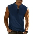 thumbnail image 3 of VBTAPA Men's Mesh Tank Top Quarter Zip Sleeveless Polos Shirts Lightweight Summer Casual Athletic Workout Undershirt Navy XXXL, 3 of 7