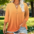thumbnail image 2 of Olyvenn Womens Plus Size 3/4 Sleeve Tops Casual Gradient V Neck Button Tee Shirts Basic Loose Fit Tunic Blouse Orange XXXL, 2 of 5