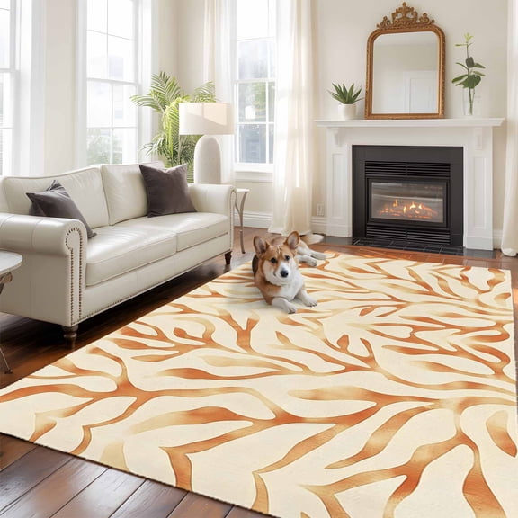 6'x9' Area Rugs, Orange Beige Coral Indoor Outdoor Area Rug for Living Room Bedroom, Modern Abstract Coastal Beach Washable Bathroom Rugs Kitchen Floor Carpet Mats Home Decor Aesthetic