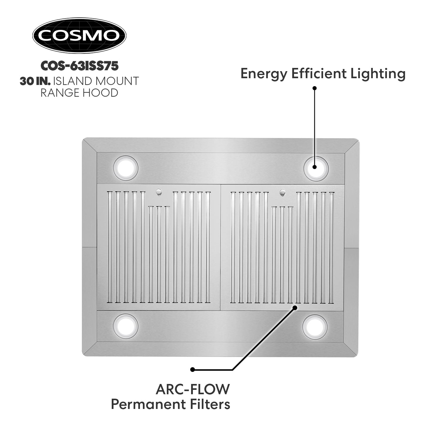 30 in. Lumin Collection Ductless Island Range Hood, Soft Touch Controls, LED Lights, Stainless Steel