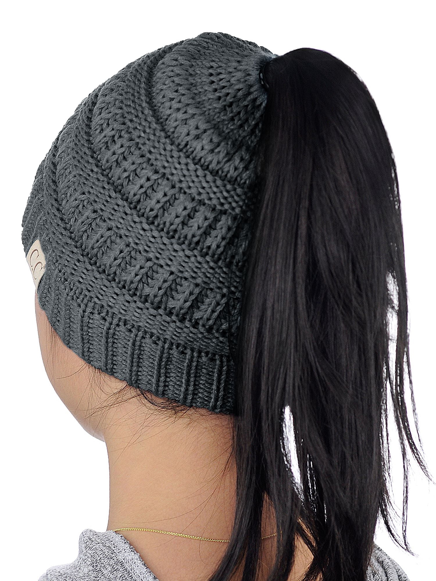 High Bun Ponytail Beanie Hat 