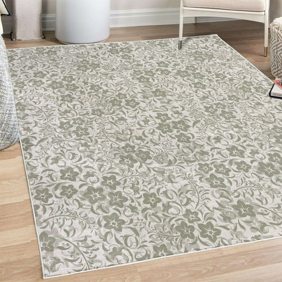 Botanic Decorative Rug, Floral Pattern Spring Season Blossoms Branches Leaf Beauty Field Design, Quality Carpet for Bedroom Dorm and Living Room, 6 Sizes, Pale Sage, by Ambesonne